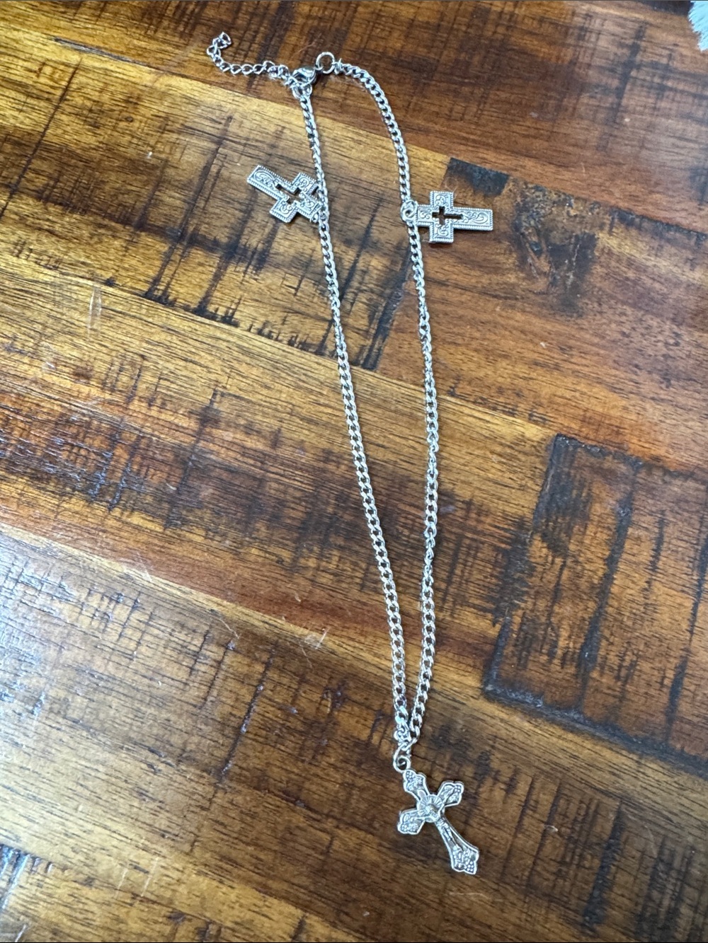 Silver Cross Choker- Triple Cross Accents